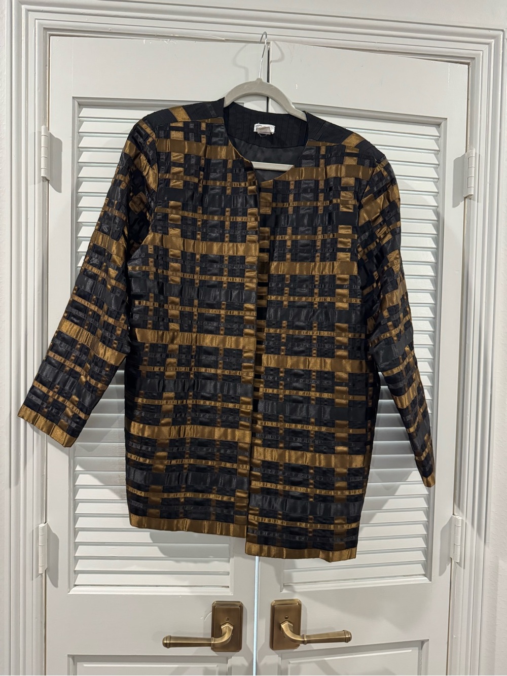 Vintage Taxhi Castillo Black and Gold Patterned Open-Front Blazer